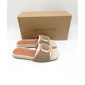 Gentle Souls Rhea Sandals Beige Cork Buckle Sliders Size 6 M  NEW